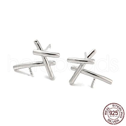 Rhodium Plated 925 Sterling Silver Stud Earring Findings STER-Q192-14P-1