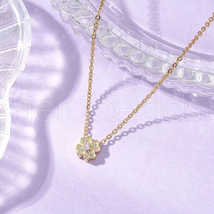 Brass Micro Pave Clear Cubic Zirconia Clover Pendant Necklaces NJEW-JN05261-02-1