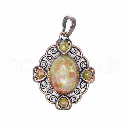 Retro Hollow Natural Unakite Pendants PW-WG7B8C5-15-1