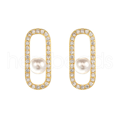 Oval Brass Micro Pave Clear Cubic Zirconia Stud Earrings for Women HE5046-1