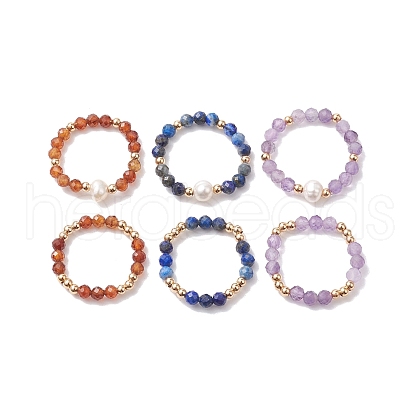 6Pcs Natural Lapis Lazuli/Garnet/Amethyst with Glass Braided Beaded Finger Rings RJEW-JR00673-1