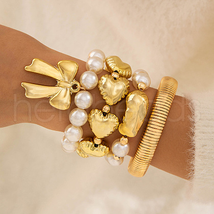 Bowknot Alloy & Iron & CCB Plastic & Plastic Pearl Bangles Set FS-WGB93A7-16-1