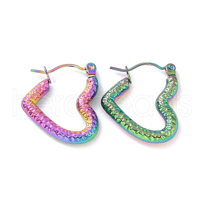 Ion Plating(IP) Rainbow Color 304 Stainless Steel Heart Hoop Earrings for Women EJEW-G293-25M-1