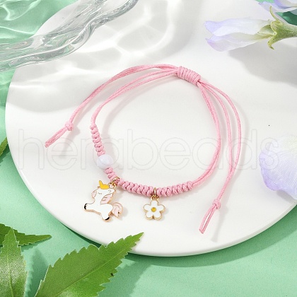Flower & Unicorn Alloy Enamel Charm Bracelets BJEW-JB11696-03-1