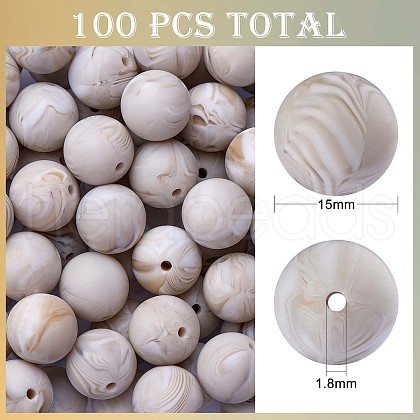 100Pcs Silicone Beads Round Rubber Bead 15MM Loose Spacer Beads for DIY Supplies Jewelry Keychain Making JX467A-1