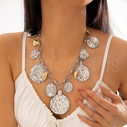 Alloy Disc Heart Flower Pendant Bib Necklaces for Women FS-WGEE4D6-03-1