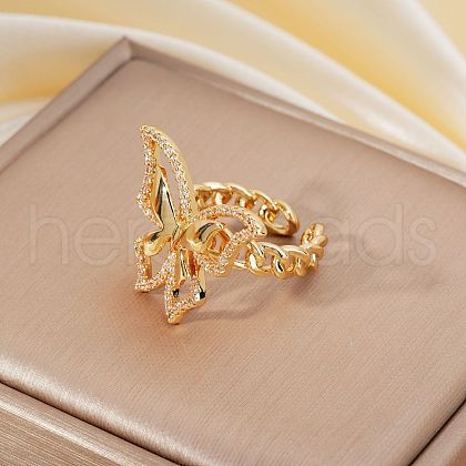 Brass Micro Pave Cubic Zirconia Cuff Rings for Women BI4333-7-1