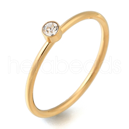 Ion Plating(IP) 304 Stainless Steel Rhinestone Solitaire Rings RJEW-B066-01G-02-1