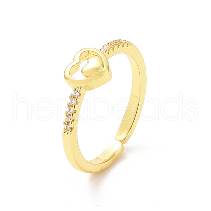 Clear Cubic Zirconia Double Heart Open Cuff Ring RJEW-H127-30G-1