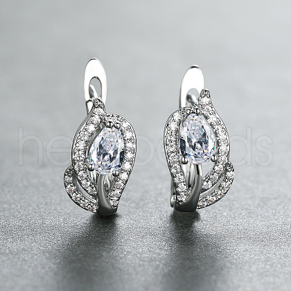 Brass Micro Pave Cubic Zirconia Hoop Earrings WG7D53C-03-1