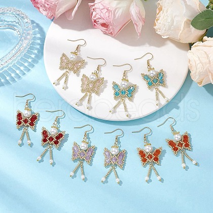 Butterfly Faceted Bicone Glass Beads Snowflake Dangle Earrings EJEW-MZ00429-1