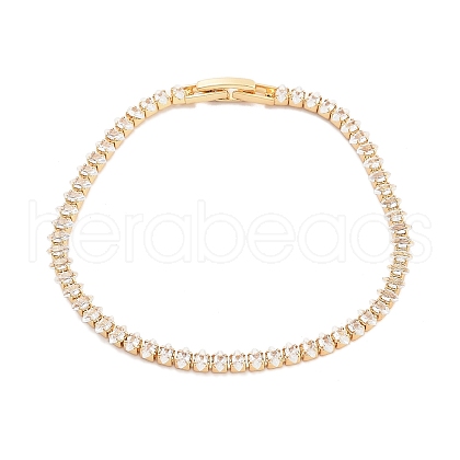 Brass Pave Clear Cubic Zirconia Horse Eye Link Bracelets BJEW-B094-03A-G-1