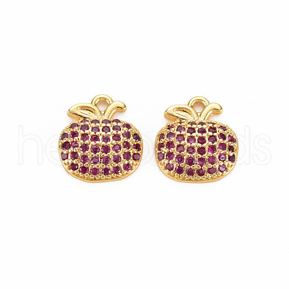 Rack Plating Brass Micro Pave Medium Violet Red Cubic Zirconia Charms KK-S360-156-1