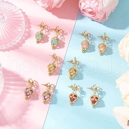 Brass Diamond Dangle Stud Earrings EJEW-MZ00465-1