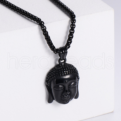 Buddha Head 304 Stainless Steel Pendant Necklaces FS-WG9340E-03-1