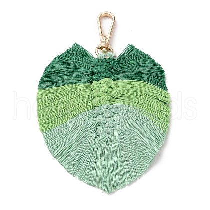 Handmade Braided Macrame Cotton Thread Leaf Pendant Decorations GLAA-K060-08KCG-03-1