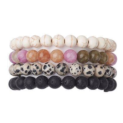 4Pcs Constellation 8mm Round Natural Dalmation Jasper & White Jade Imitation Tourmaline BJEW-JB10640-1