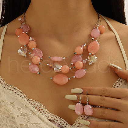 Retro Alloy Resin Dangle Earrings & Multi-Layered Necklaces Sets FS-WG198EF-01-1