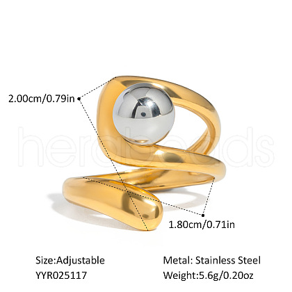 European Style Hollow Design Stainless Steel Beaded Adjustable Open Cuff Rings ZU9443-4-1