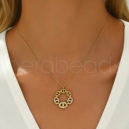 Stainless Steel Crystal Rhinestone Pig Nose Pendant Necklaces for Women CC0126-1