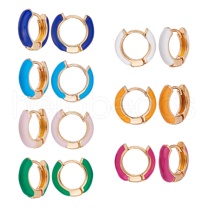 DICOSMETIC 7Pairs 7 Colors Alloy Enamel Huggie Hoop Earrings for Women EJEW-DC0001-36-1