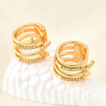 Brass Micro Pave Clear Cubic Zirconia Cuff Earrings EJEW-F370-34G-1