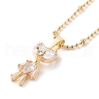 Brass Micro Pave Clear Cubic Zirconia Bear Pendant Necklaces NJEW-JN03445-01-1