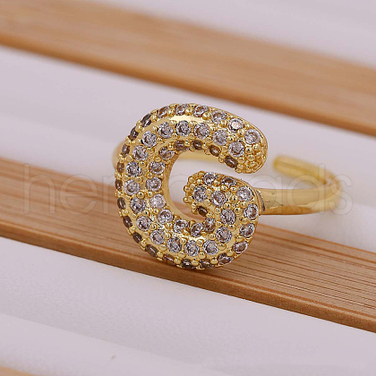 Brass Micro Pave Clear Cubic Zirconia Initial Cuff Rings FS-WGB210B-08-1
