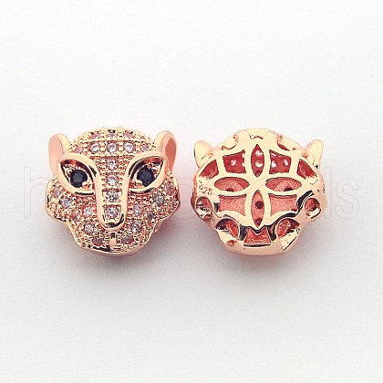 Brass Micro Pave Cubic Zirconia Leopard Beads ZIRC-L007-41RG-1
