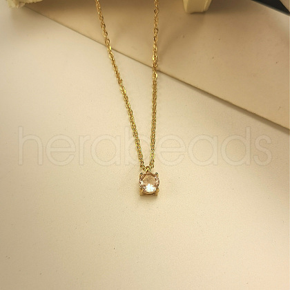 Fashionable Stainless Steel Rhinestone Flat Round Pendant Necklaces for Women QF8885-2-1