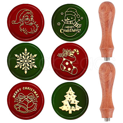 CRASPIRE Christmas Theme 6Pcs  Brass Wax Seal Stamp Head AJEW-CP0001-87C-1