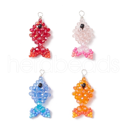 4Pcs 4 Colors Faceted Glass Pendants PALLOY-MZ00661-1