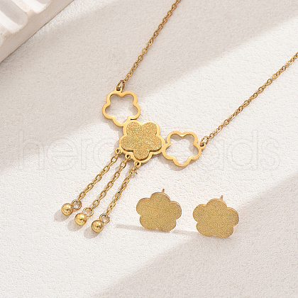 Elegant and Cute Tassel Women's Stainless Steel Flower Earrings & Necklace Set UF7779-1