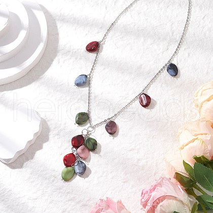 Colorful Nuggets Acrylic Pendant 304 Stainless Steel Cable Chain Necklaces NJEW-JN05303-1