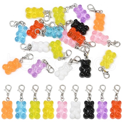 9Pcs 9 Colors Bear Resin Pendant Decorations HJEW-YW00051-1