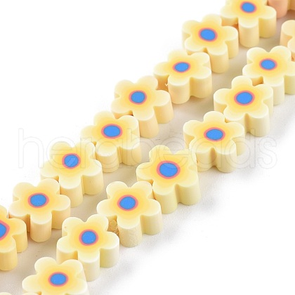 Handmade Flower Printed Polymer Clay Beads Strands X-CLAY-M003-07C-1