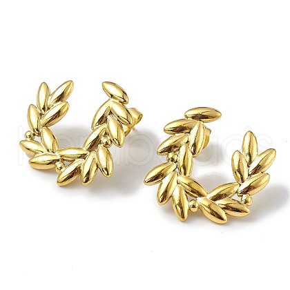 Ion Plating(IP) 304 Stainless Steel Olive Branch Wreath Stud Earrings for Women EJEW-I284-02G-1