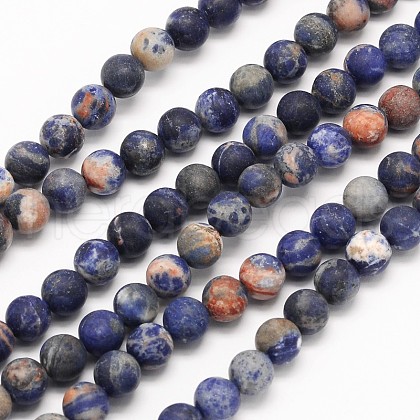 Frosted Round Natural Orange Sodalite Beads Strands G-N0166-63-6mm-1