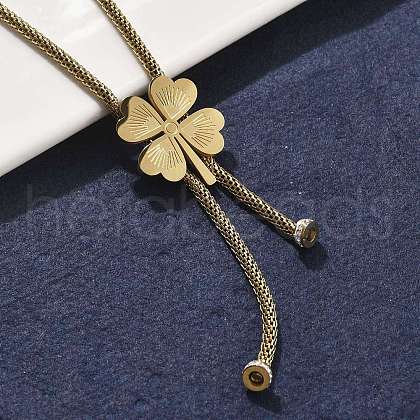 304 Stainless Steel Crystal Rhinestone Clover Lariat Necklaces NJEW-V001-11G-1