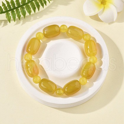Natural Yellow Agate Bead Stretch Bracelets G-P570-01K-1