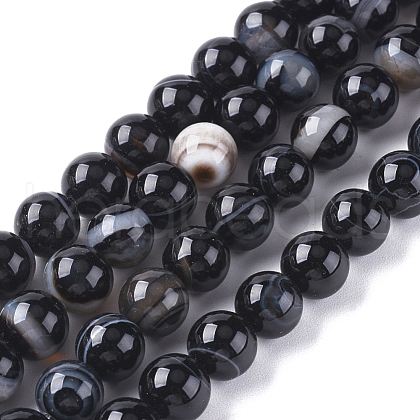 Natural Striped Agate/Banded Agate Beads Strands G-G582-8mm-60-1