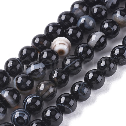 Natural Black Agate Beads Strands G-G582-8mm-60-1