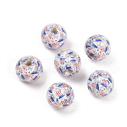 Independence Day Theme Wood European Beads WOOD-Z005-01B-03-1