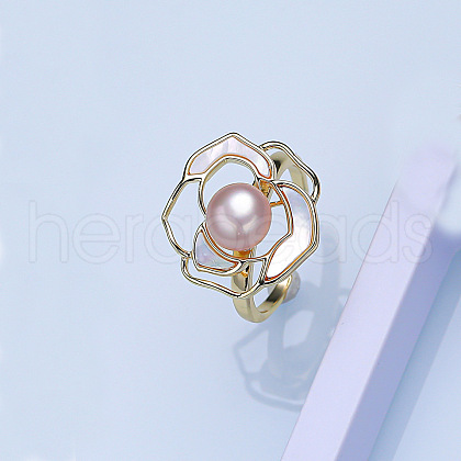 Mother's Day Jewellery Natural Freshwater Pearl with Natural Shell Cuff Rings WGACE42-02-1