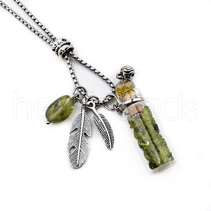 Natural Peridot Chips Perfume Bottle Pendant Necklace BOTT-PW0002-062D-1