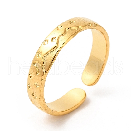 Ion Plating(IP) 304 Stainless Steel Moon & Star Open Cuff Ring for Women RJEW-E063-10G-1