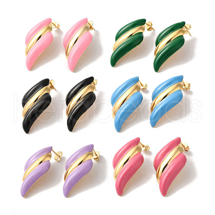 Golden Ion Plating(IP) 304 Stainless Steel Stud Earrings for Women EJEW-L287-044G-1