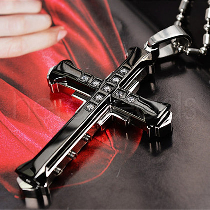 Cross Alloy Crystal Rhinestone Pendant Necklaces for Men FS-WG5CDA8-05-1