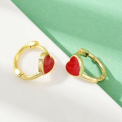 Heart Brass Enamel Hoop Earrings EJEW-S277-03G-1