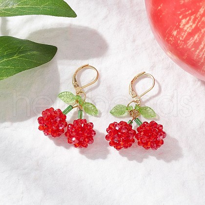 Acrylic Glass Cherry Leverback Earrings EJEW-MZ00444-1